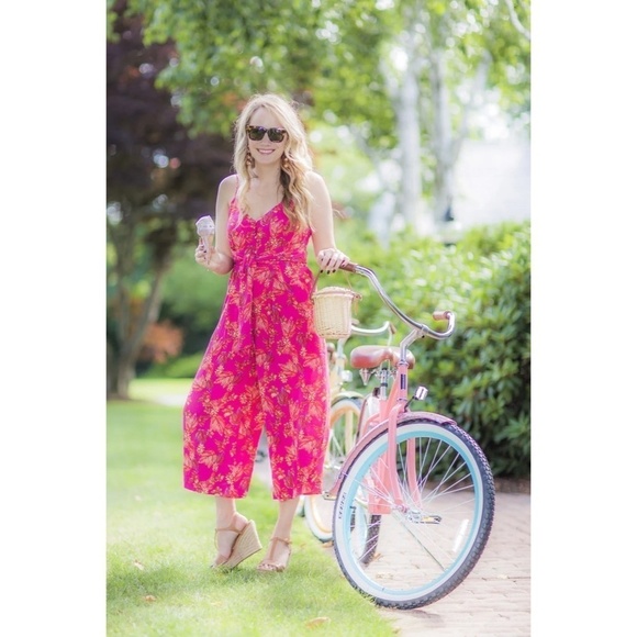 FREE PEOPLE Hot Tropics Jumpsuit Cropped Floral Tie Waist Colorful Print Size 4 - Picture 16 of 16